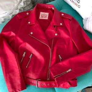 ❤️‍🔥 Red Faux Leather Moto Jacket Levi Strauss & Co. Size X Large ❤️‍🔥